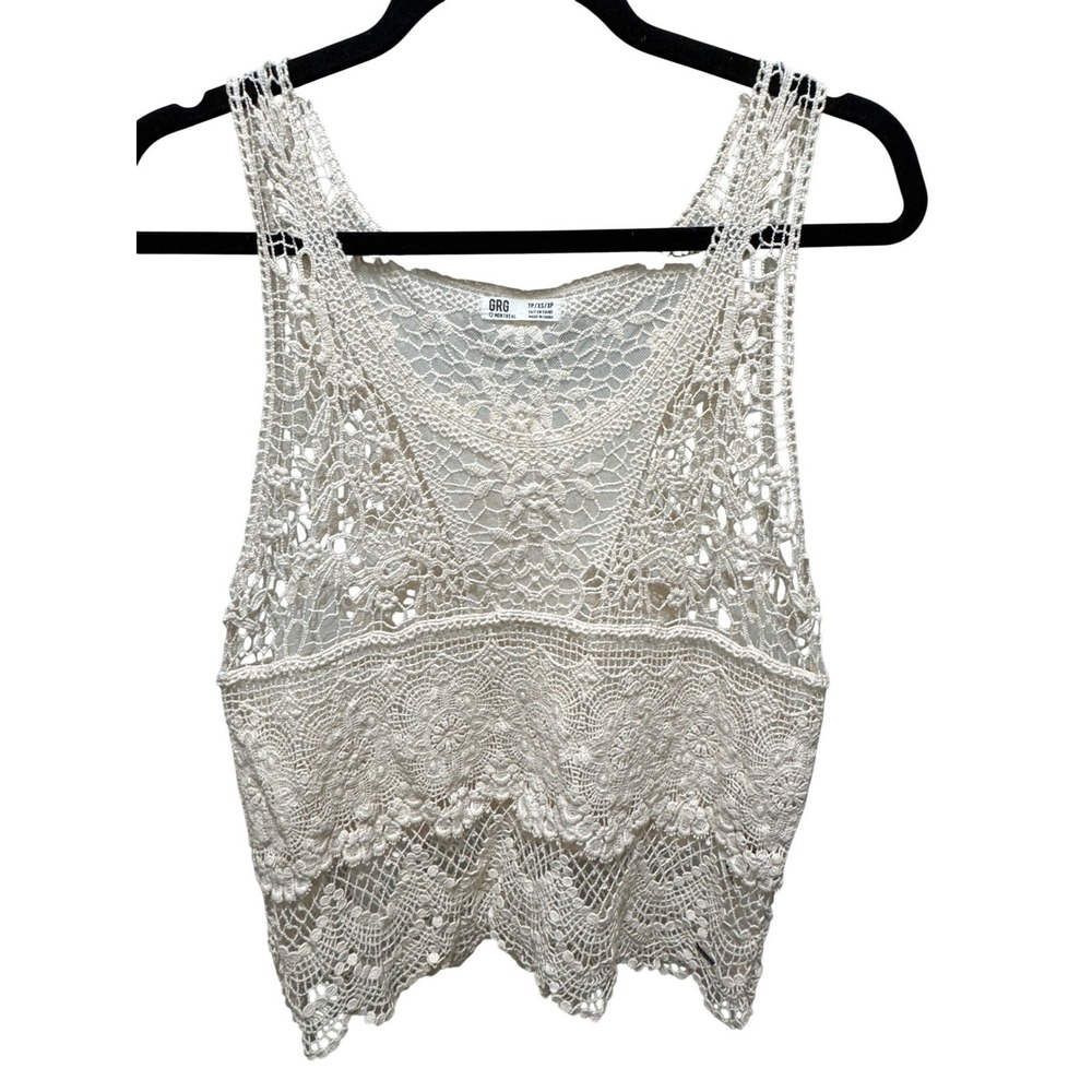 GRG Montreal Womens XS Cream Cotton Floral‎ Crochet Lace Tank Top Boho Festival